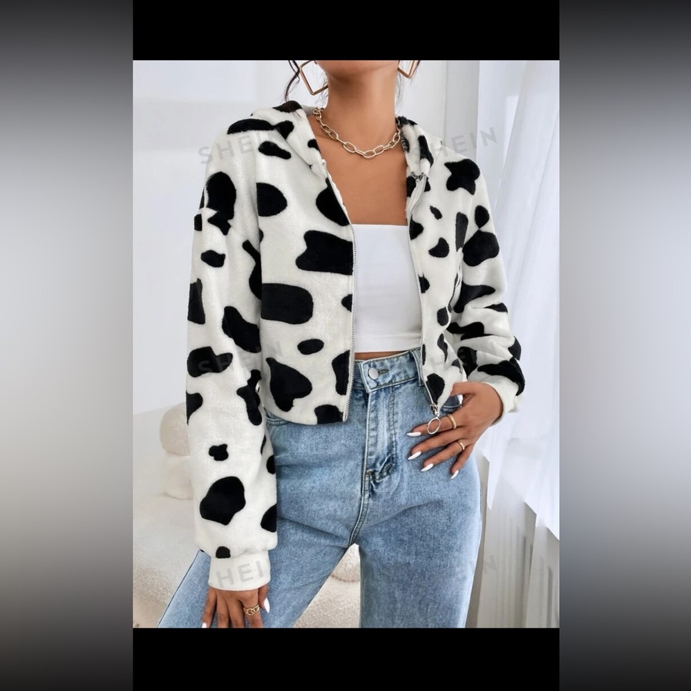 Cow Print Crop Hoodie